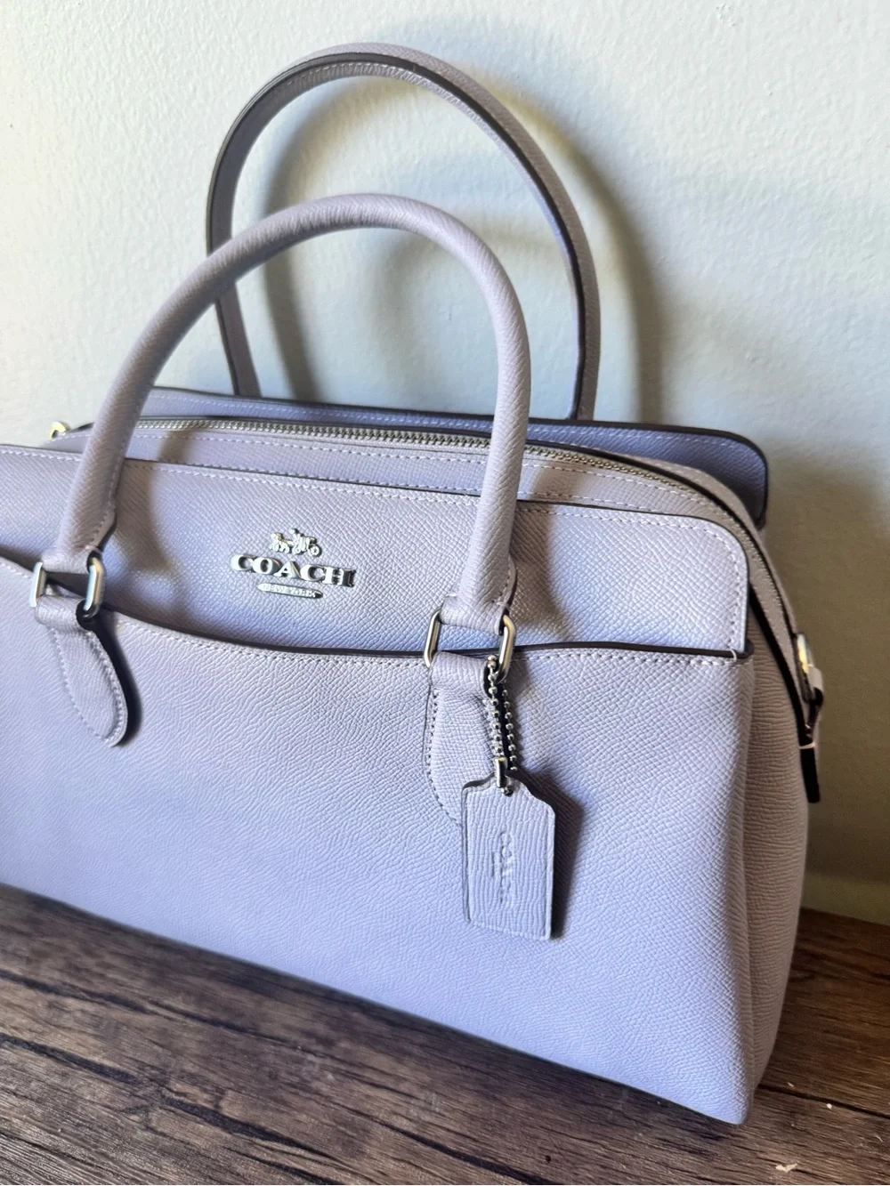NWT-COACH Darcie Caryall Pebbled Leather Satchel Handbag in Light Lavender Purpl